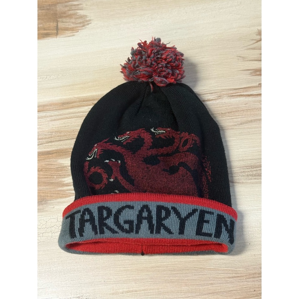 Game of Thrones Targaryen Pom Pom Beanie Acrylic Hat Black & Red One Size
